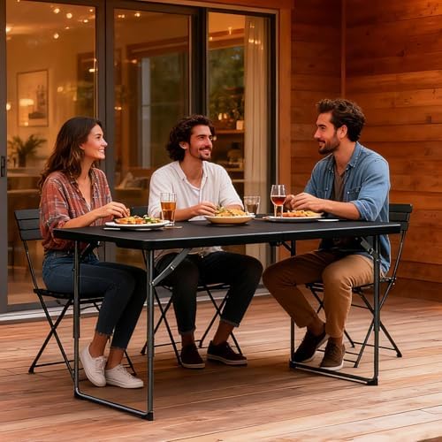 Folding Table, 4FT Foldable Picnic Table with Adjustable Height, Heavy Duty Fold-in-Half Portable Table for Weddings, Camping, RV Travel, Parties, BBQs, and Indoor Use, Easy to Fold and Store