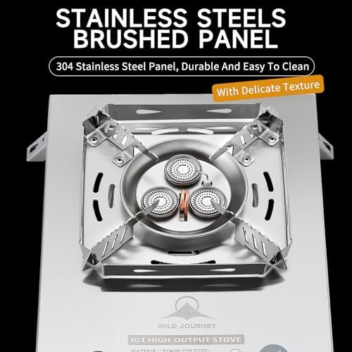 Camping Stove, Portable Foldable Stainless Steel Windproof Gas Stove with Electronic Ignition, Adjustable Flame, 25591 BTU Output, Includes Carry Bag, for IGT Table, Outdoor, Camping & Party Cooking