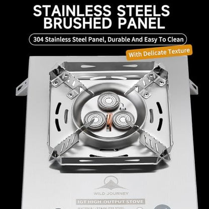Camping Stove, Portable Foldable Stainless Steel Windproof Gas Stove with Electronic Ignition, Adjustable Flame, 25591 BTU Output, Includes Carry Bag, for IGT Table, Outdoor, Camping & Party Cooking