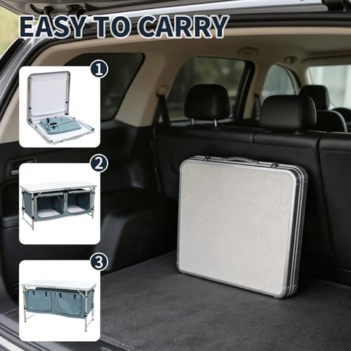 Folding Camping Table, Portable Foldable Camp Table with Large Storage