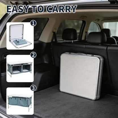 Folding Camping Table, Portable Foldable Camp Table with Large Storage