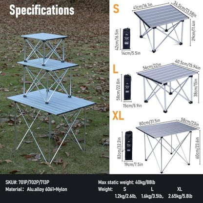 iClimb Ultralight Compact Camping Folding Table (Reinforced Silver - L)