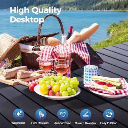 ALPHA CAMP Adjustable Camping Table with Storage for Grill Travel Picnic