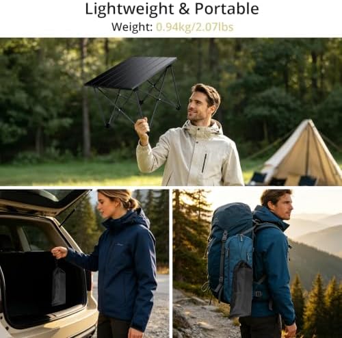 Anbte Small Folding Camping Table, Ultralight Aluminum, 44 Lb Capacity