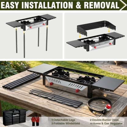 BESTFIRE 2 Burner Propane Gas Stove 150k BTU High Pressure Outdoor Cooker