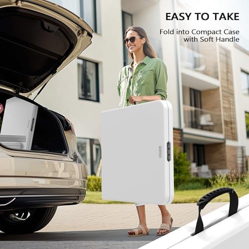 Bonnlo Folding Table 8ft, Portable Collapsible Plastic White Long Tables for Party, Camping, Banquet, Craft, Dining, Wedding, Outdoor and Indoor Use
