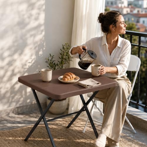 Folding Table, 27 Inch Square Folding Table, No Assembly Portable Camping Picnic Table, Heavy Duty Steel Frame Outdoor Coffee Table, Patio Card Table for Small Spaces, RV, Parties, 400 LBS Capacity