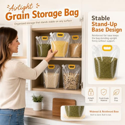 Airtight Grain Storage Bags with Handle - Cereal Containers with Pour Spout, Reusable Rice Food Sealed Container (15PCS,Small-70 OZ)
