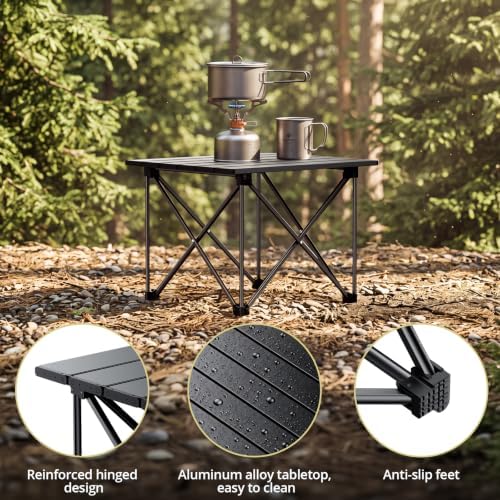 Anbte Small Folding Camping Table, Ultralight Aluminum, 44 Lb Capacity