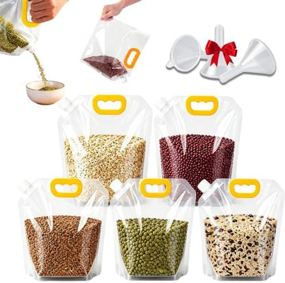 Airtight Grain Storage Bags with Handle - Cereal Containers with Pour Spout, Reusable Rice Food Sealed Container (5PCS,Medium-210 OZ)