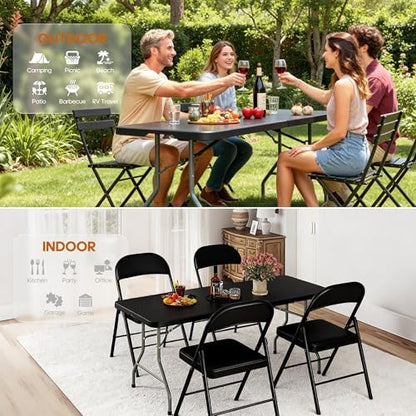 SKONYON 6ft Folding Table Heavy Duty 350 LBS Foldable Table with 18% Thicker HDPE Top Reinforced Steel Frame Portable Fold-in-Half Table Under 22 lbs for Outdoor Indoor Party Wedding Camping Black