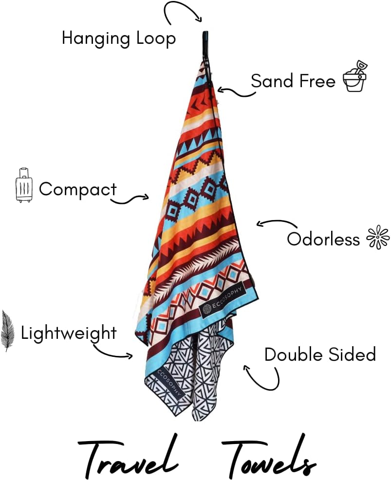 ECCOSOPHY Microfiber Beach Towel - Sand Free Towels are Quick Dry, Light Weight, Super Absorbent - Perfect Pool, Travel, Cruise, Camping Essentials - Oversized Extra Large for Adults 71x35 in