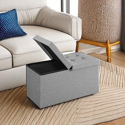 SONGMICS Mazie Collection - 30 Inches Storage Ottoman, Foldable Storage Bench with Flipping Lid, 660 lb Load Capacity, for Entryway, Living Room, Bedroom, Light Gray ULSF41G