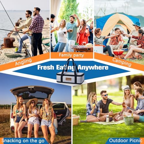 Chilled Portable Snackle Box Container with Ice Pack, Divided Serving Tray with Insulated Bag, Beach Essentials for Summer, Snack Containers for Road Trip Charcuterie Snack Picnic, White