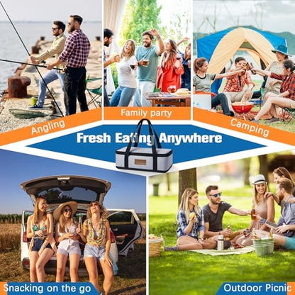 Chilled Portable Snackle Box Container with Ice Pack, Divided Serving Tray with Insulated Bag, Beach Essentials for Summer, Snack Containers for Road Trip Charcuterie Snack Picnic, White