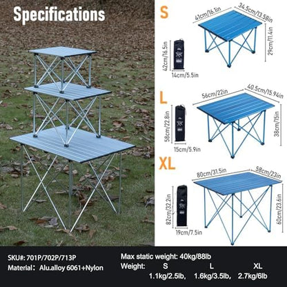 iClimb Ultralight Compact Camping Folding Table (Reinforced Blue - L)