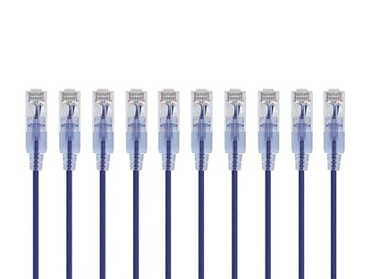 Monoprice SlimRun Cat6A Ethernet Patch Cable - Network Internet Cord - RJ45, Stranded, UTP, Pure Bare Copper Wire, 30AWG, 0.5 Feet, Purple, 10-Pack