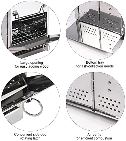 REDCAMP Wood Burning Folding Camp Stove Stainless Steel Grill and Pot Stand, Portable Collapsible Backpacking Stove Survival Rocket Stove for Hiking Outdoor Tent Camping Picnic, Largel with Pot Stand