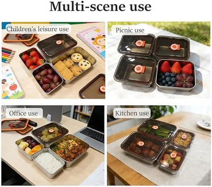 4 Pack 304 Stainless Steel Food Containers with Leakproof Lids, Reusable Metal Storage Containers, Oven/Dishwasher/Freezer Safe