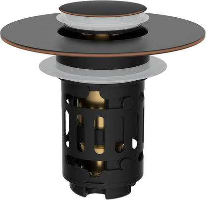 Hibbent Upgraded 3 in 1 Bathroom Sink Drain Strainer, Universal Pop Up Stopper with Removable Stainless Steel Filter Basket Hair Catcher, Sink Plug for 1.1''~2.36'' Basin, Oil-Rubbed Bronze