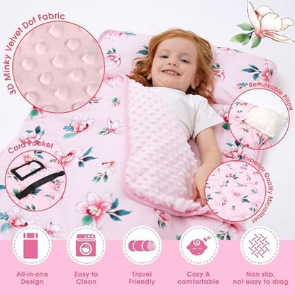 ACRABROS Toddler Nap Mat with Pillow and Blanket, Large Rolled Napping Mats,Slumber Bags for Boys Girls,Kids Sleeping Bag for Daycare, Preschool Travel