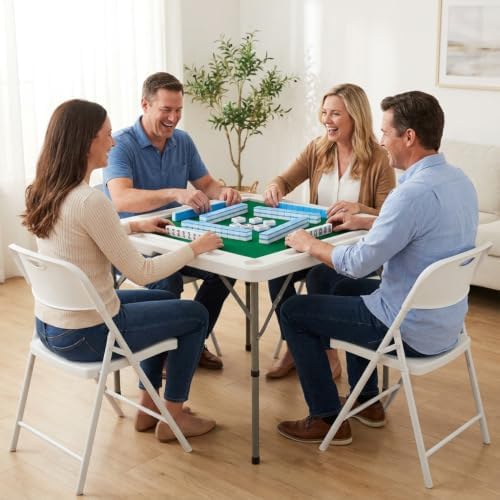 Byliable 34.6" Folding Mahjong Table, Portable Game Table with Cup Holders