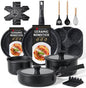 Ammeloo 21-Piece Ceramic Pots and Pans Set Non Stick with Detachable Handles and Egg Frying Pan, Non-Toxic Cookware, Induction Ready, Oven Safe, Stackable for Storage, Black Speckled