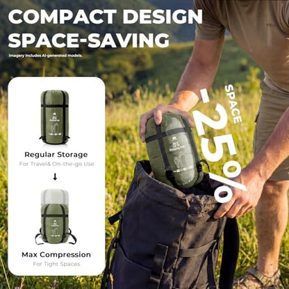 Ultralight Warm Weather Sleeping Bag - Portable, Waterproof, Compact Lightweight, Comfort with Compression Sack - Great for Outdoor Camping, Backpacking & Hiking