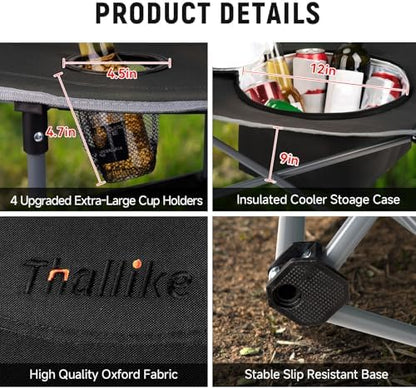 Portable Lightweight Folding Camping Table with Cooler and 4 Large Cup Holders Collapsible Picnic Camp Table Foldable Outdoor Table with Carry Bag for BBQ Tailgating Beach RV Travel Hiking