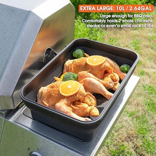Silicone Collapsible Marinating Container with Lid for Meat, 2.64Gal/10L, Extra Large Collapsible BBQ Prep Tub, Transparent Locking Lid, XL Grill Prep Trays and Carry System, BBQ Must-Have, Black