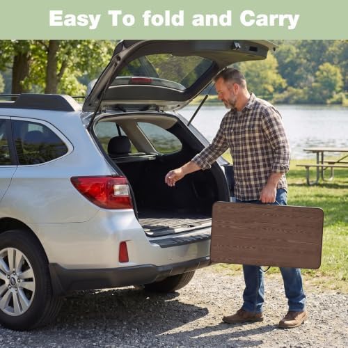 34" Square Folding Table for 4 Person, 330lbs Weight Capacity Foldable Table with HDPE Tabletop & Heavy-Duty Steel Legs, Portable Picnic Table for Indoor Outdoor Parties, Camping, Coffee Woodgrain