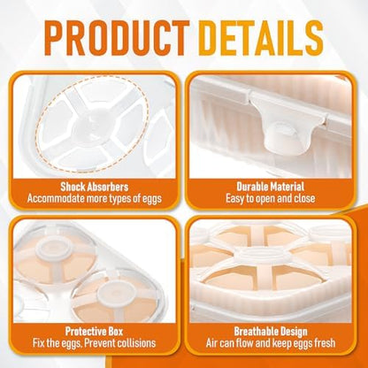ZPU Egg Holder Camping, 1Pcs 4 Grid Egg Container, Plastic Egg Carrier for Camping Picnic Travel Outdoor Refrigerator Kitchen, Clear White