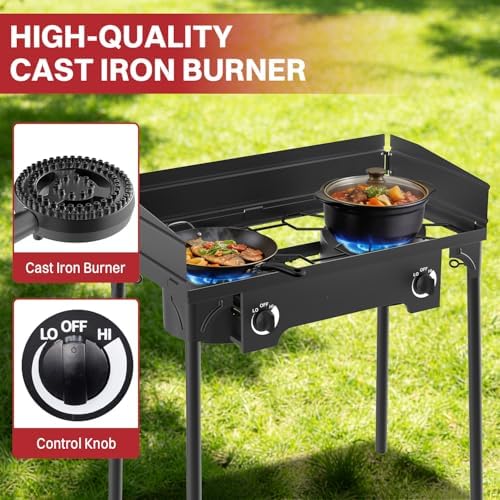 2 Burner Propane Camp Stove | 150,000 BTU | High Pressure Gas Burners