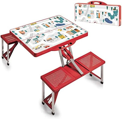 Picnic TIME Portable Folding Picnic Table with Seats for 4, Collapsible Aluminum Table with Benches & Umbrella Hole, Lightweight Foldable Table for Camping, Travel, Backyard, Tailgating