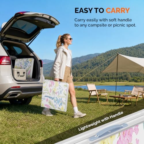 VINGLI 4FT White Folding Table with Carrying Handle Height Adjustable Lightweight Fold Up Portable for Indoor Outdoor Picnic,Camping,Hiking,Fishing,BBQ …