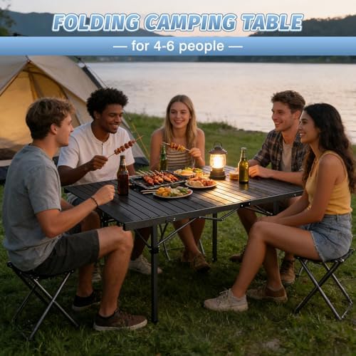 29.9" Tall Folding Camping Table for 2-6 Person, 54.7" Large Aluminum Foldable Roll-up Table Outdoor with Carry Bag for Picnic, Camp, Sturdy, Backyard, Patio