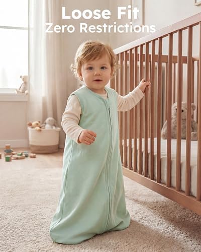 Baby Sleep Sack 6-12 Months 0.5 TOG, 100% Cotton Baby Wearable Blanket 2 Pack with 2-Way Zipper, Lightweight Sleep Bag for Boys ＆ Girls Newborn Infant Breathable Sleeing Sack Green Animal