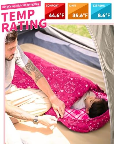 KingCamp 45°F Kids Sleeping Bag, 100% Flannel Sleeping Bag for 10-12 Child