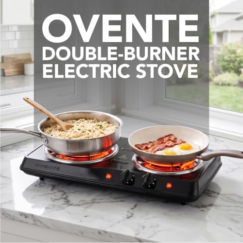 OVENTE Electric Double Burner, 1700W Coil Hot Plate, Black BGC102B
