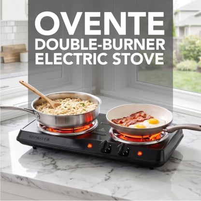 OVENTE Electric Double Burner, 1700W Coil Hot Plate, Black BGC102B