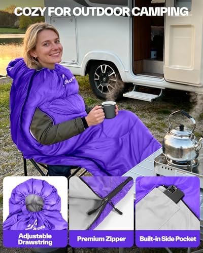 Sportneer Wearable Sleeping Bag for Adults & Kids – Walkable with Arm Zippers, Warm Weather & Cold Waterproof, Compact for Camping, Stadiums, Travel, Backpacking & Car Use