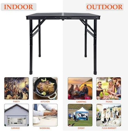 FORUP Small Folding Table, Camping Table with Mesh Desktop, Portable Picnic Table with Carry Handle, Height Adjustable Portable Grill Table for Outside Inside Use