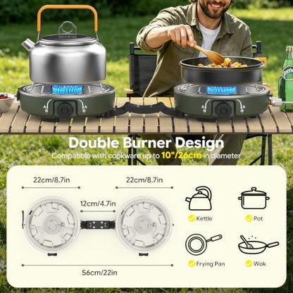 2 Burner Propane Camping Stove, 20000 BTU Camp Stove