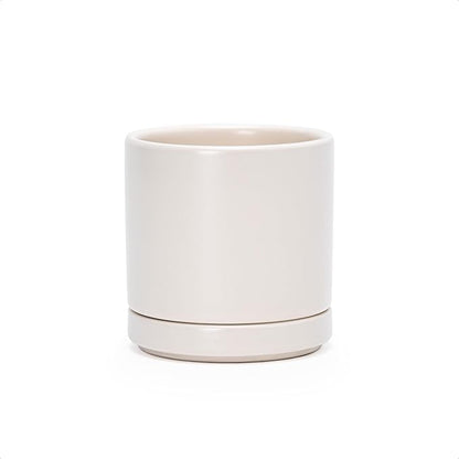 D'vine Dev 3.5 Inch Ceramic Planter Pot with Drainage Hole and Saucer, Indoor Cylinder Round Planter Pot, Oatmeal, 94-O-A-8