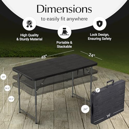 10 PACK of 4 Feet Foldable Table Adjustable Height with Built in Handle, Steel Legs | 4FT Heavy Duty Portable | Perfect for Party Dining Wedding Events Picnic Indoor Outdoor Camping Folding - 4 Foot
