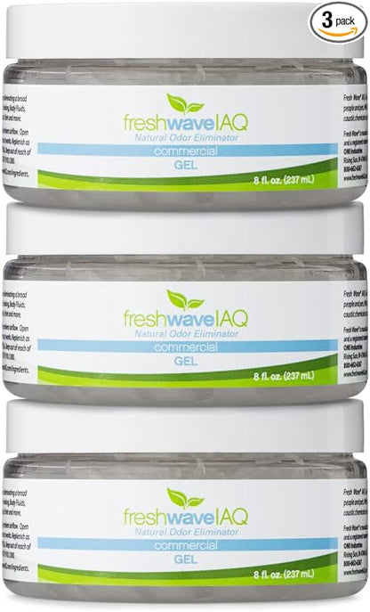 Fresh Wave IAQ Commercial Odor Eliminating Gel, 8 Fl. Oz. | Pack of 3 | Odor Absorbers for Home | Safer Odor Relief | Natural Plant-Based Odor Eliminator | Replace Every 15-60 Days