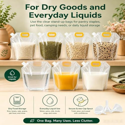 Airtight Grain Storage Bags with Handle, 5 Pack Large Capacity Cereal Containers Storage, Moisture-Proof Stand-Up Dry Food Pouches, Reusable Rice Sealed Container for Kitchen & Pantry (10PCS, 1.5)