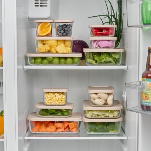 Glass Food Storage Containers with Lids — 6 Piece — 26.5 oz & 40.57 oz Glass with BPA-Free Leak Resistant Stackable Lids — Microwave, Oven & Dishwasher Safe — Ideal for Meal Prep & More Cashew Cream