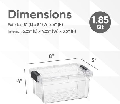 Superio Storage Bins with Lids- 2 Pack, 1.85 Qt Clear Boxes for Organizing, Stackable Plastic Containers- BPA Free, Non-Toxic, Odor Free, Organizer for Home, Office, Dorm