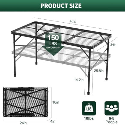 WildFinder Folding Grill Table, 4x2 FT Portable Camping Table, Foldable
